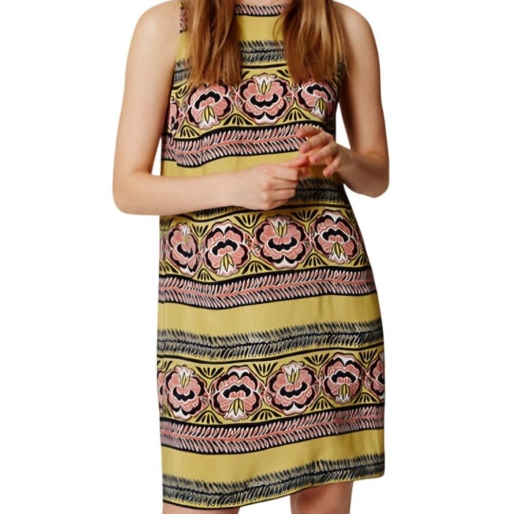 Vibrant Retro 60s Mod Yellow AnneTaylor Floral Shift Whimsigoth Boho Dress Large